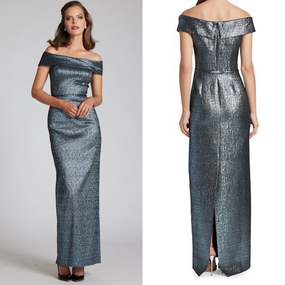 Rickie Freeman for Teri Jon Blue Silver Slit Gown - Picture 3 of 16